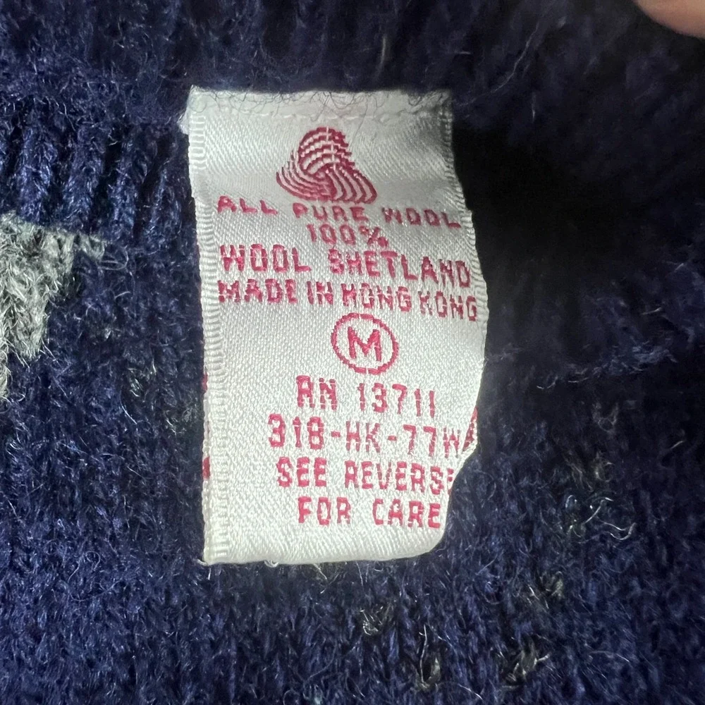 Vintage Mens 90s Argyle Shetland Wool Sweater Sz M Preppy Golf Ski Retro Classic